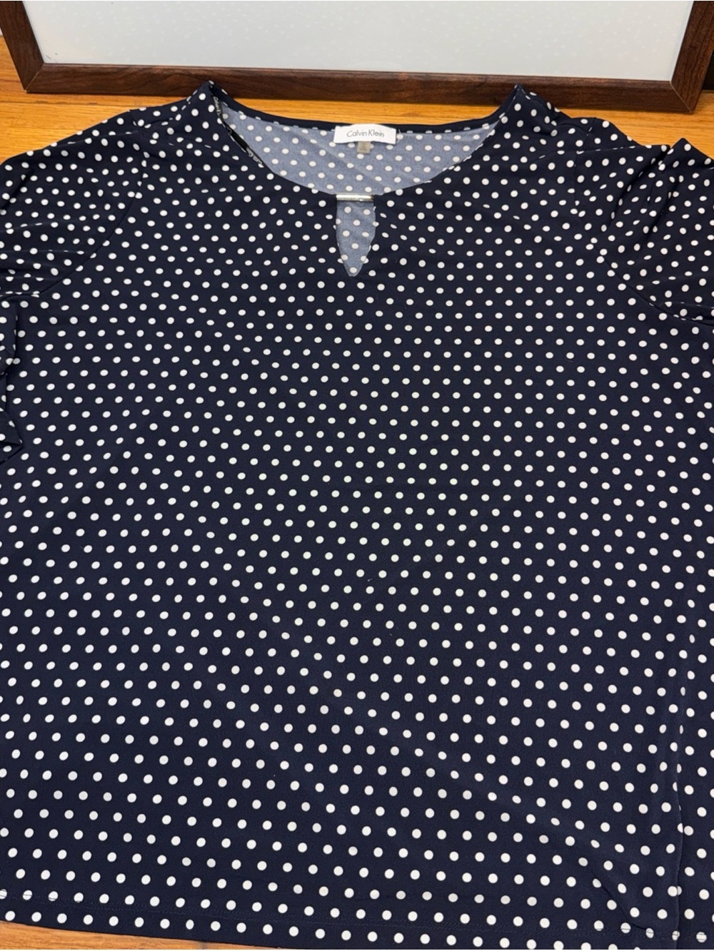 Calvin Klein Navy and White Polka Dot Top
